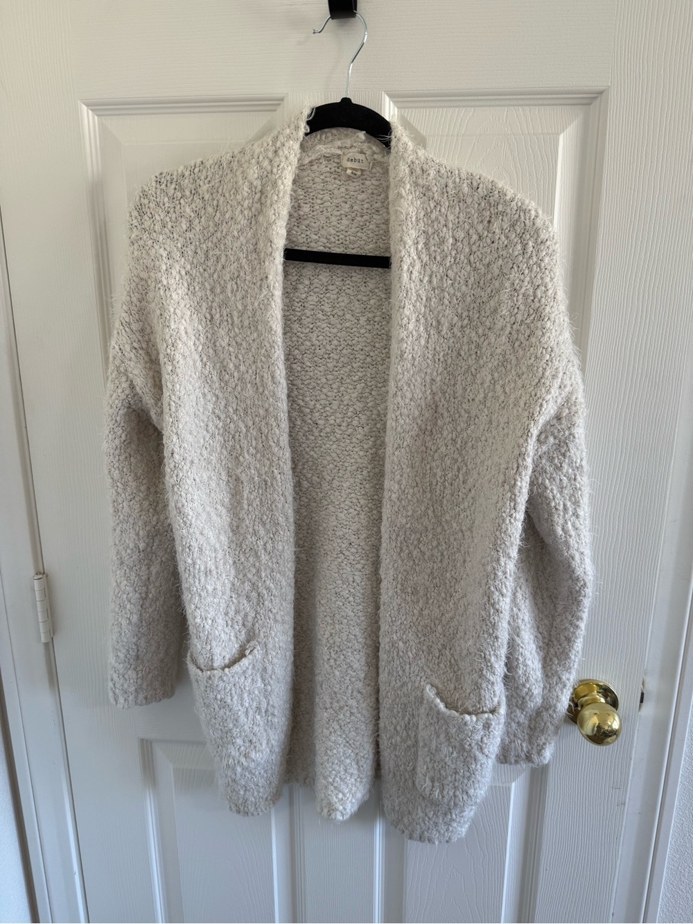debut Cream Open-Front Textured Cardigan